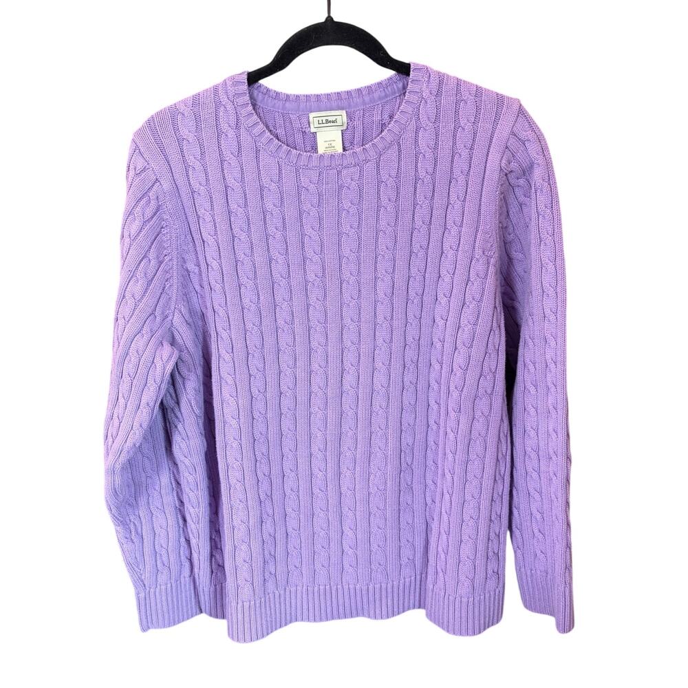 L L Bean Women’s 1X Cable Knit Sweater Lavender Crew Neck Fisherman Gorpcore